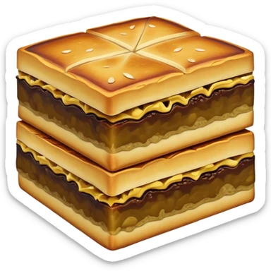 Martabak Cinematic Realistic Martabak Dish Emoji, depicted as a single, square slice of sweet, thick martabak with a rich, indulgent filling, rendered with detailed textures and vibrant, appetizing lighting. sticker