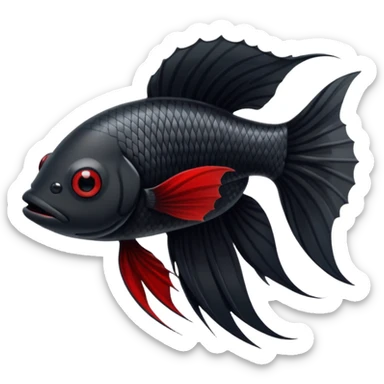 Fully Black with tiny red lines betta fish short fins black and white eyes sticker