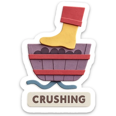 icon representing the 'crushing' step in wine making process, paper craft style sticker