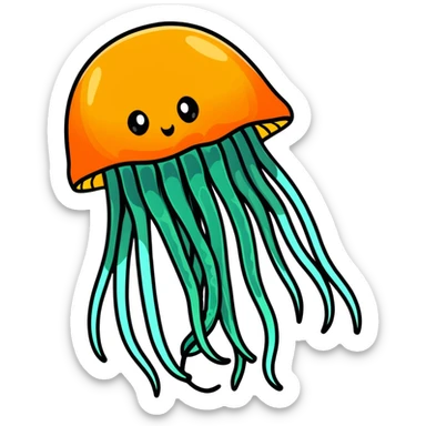 threatening glowing jellyfish with poisonous tentacles about to sting a surprised swimmer in the sea sticker