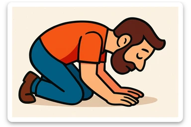 side view of a man kneeling and bowing, gesture of submission sticker