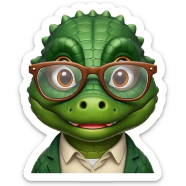 A clay academic alligator. The background is a solid white circle sticker