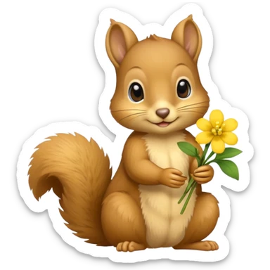 baby squirrel hold a flower sticker