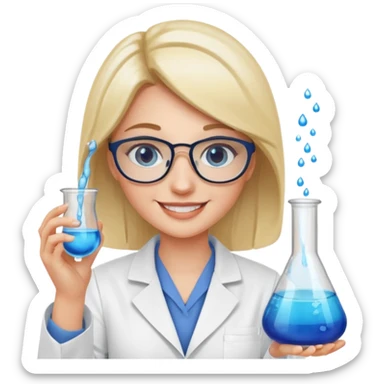 Crie emojis de uma mulher farmacêutica mexendo com becker sticker