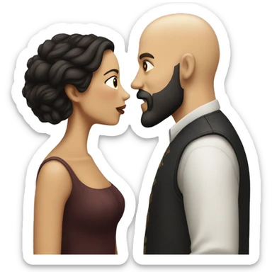 White Man bald with dark beard kissing short Mexican woman with long dark wavy hair sticker