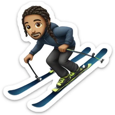 semi light skinned boy with braids, dark hair, with goatee beard style, riding ski sticker