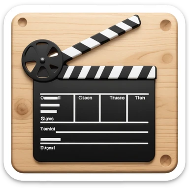 Ultra simplified movie clapper with black and white colors, two simple rectangles with a diagonal line, minimal design sticker
