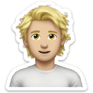 A white kid with blonde hair thats kinda messy  thats prolly 15 with a six pack flexxing sticker