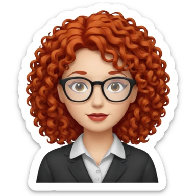 Peli roja rizada con lentes sticker