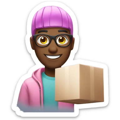influencer taking selfie with a box sticker