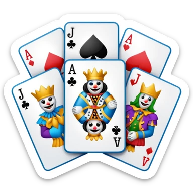 bunch of poker cards, with jolly jokers inside sticker