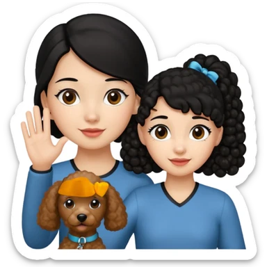 Ponytail black hair girl with brown Poodle say goodbye  sticker