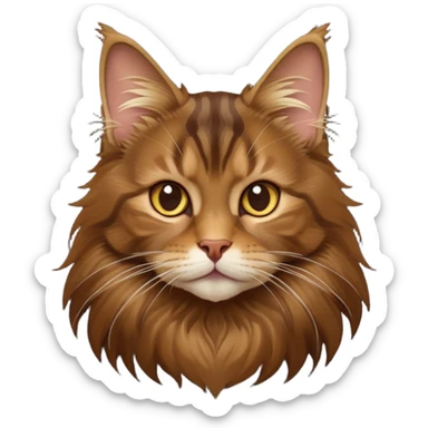 cinematic-cute brown-maine-coon-cat-portrait-emoji,-head-tilted-playfully-and-inquisitively,-sleek--brown-and-gold-tones-with-hints-of-deep-auburn-fur,-simplified-yet-adorable-features,-highly-detailed,-glowing-with-a-warm,-friendly-glow  sticker