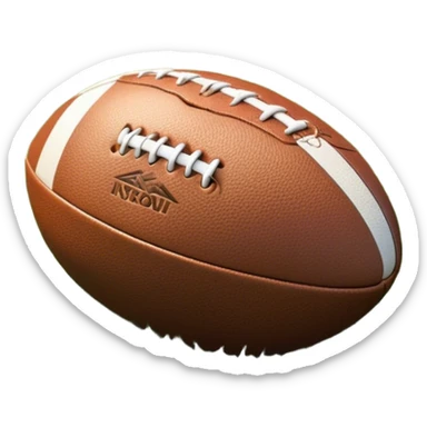 Cinematic Realistic image of a rugged rugby ball with detailed leather textures and precise stitching, rendered against a sunlit field backdrop with dynamic natural lighting that emphasizes its robust character sticker