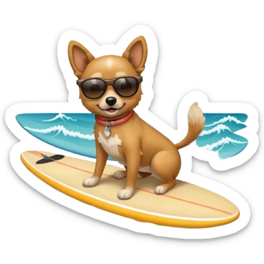 dog wearing sunglasses on a surfboard  sticker