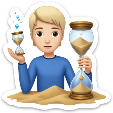 Character holding a broken hourglass, sand frozen mid-air sticker