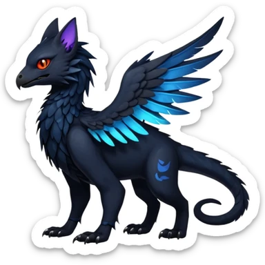 Black Dark Exotic Beaked Feathery Nocturnal Neon-glowing Abyssal Nightly Abyss-Cat-Gryphon-Salandit-Nargacuga-Silvally-Fakémon Creature (full body) sticker