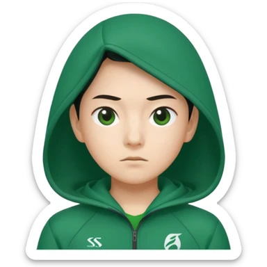 Sae-byeok from Squid Game in green tracksuit, looking determined, minimalist cartoon style emoji sticker