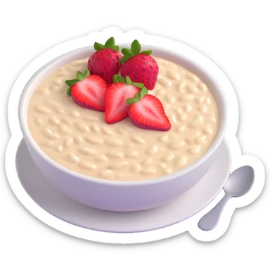 creamy oatmeal porridge with strawberry slices on top sticker