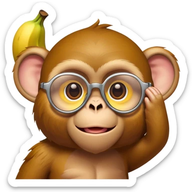 Singe qui fait un pouce avec sa main, banane sur la tête, lunette de soleil sticker