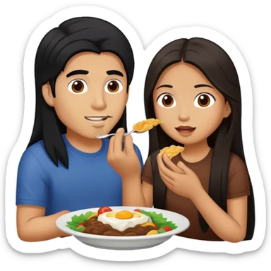 Latino man with long black hair eating with brown hair Filipina sticker