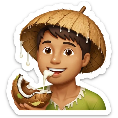 Handsome man licking a dripping coconut  sticker