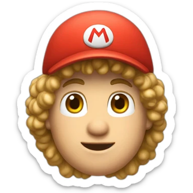 white skinned person with curly hair and Super Mario's cap sticker