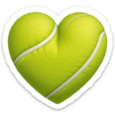 heart shape made of tennis ball material with the characteristic green fuzzy felt texture and white curved seam lines, clean polished iOS emoji style sticker