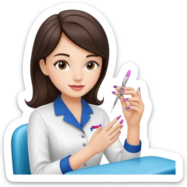 Brunette Girl getting a manicure at nail salon wind club sticker