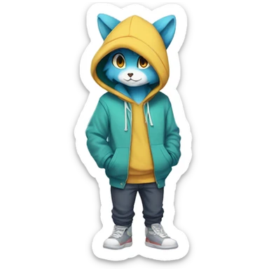 Anthro Sona Fakemon with a hoodie Full Body sticker