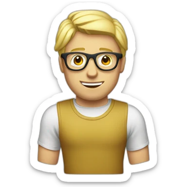Blond guy with bril with a controller and glasses sticker