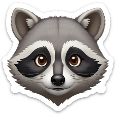 Cinematic-Noble-Raccoon-Portrait-Emoji – Poised and confident, with a sturdy build and a beautifully textured fur of silver-grey accented by dark black facial markings, deep-set, intelligent brown eyes, simplified yet sharp and sophisticated zoom out to show shoulders sticker