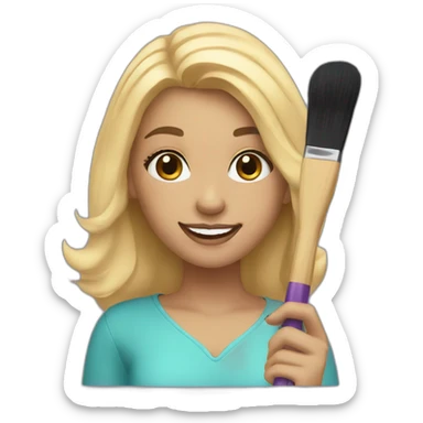 girl with blonde hair smiling with a makeup brush in her hand sticker