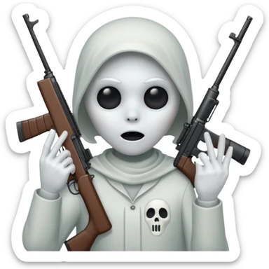 Fantasmas con un fusil y haciendo haciendo en en forma de V con los dedos sticker