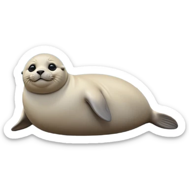 cinematic-seal-realistic-full-body-lounging-emoji,-plump-sleek-body-stretched-out-on-a-rocky-shoreline,-short-smooth-fur-glinting-in-the-sea-breeze,-flippers-tucked-comfortably-beneath-its-body,-large-dark-eyes-filled-with-playful-curiosity,-whiskered-muzzle-lifted-slightly-as-if-smiling,-simplified-yet-realistic-focused-features,-highly-detailed,-glowing-with-a-refreshing-marine-radiance sticker