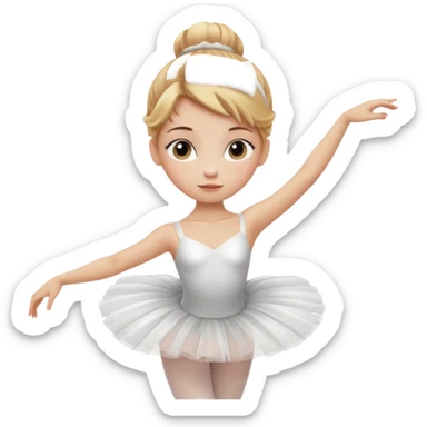 Cinematic Realistic Ballerina Portrait, depicted with lifelike skin texture, subtle rosy undertones, and soft natural lighting that enhances the gentle contours of her face. Her intricately detailed golden blonde hair is elegantly styled in an updo, sticker