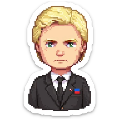 Russian politician with serious face, blonde hair, in dark suit sticker