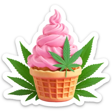 pink gelato in a waffle cup with cannabis leaf sticker
