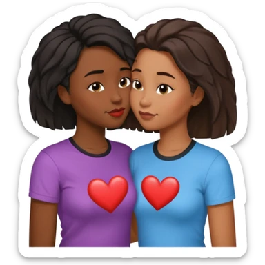 Black lesbian couple with one dark skin masculine with short haircut with a t shirt and one feminine with long hair in a blouse kissing sticker