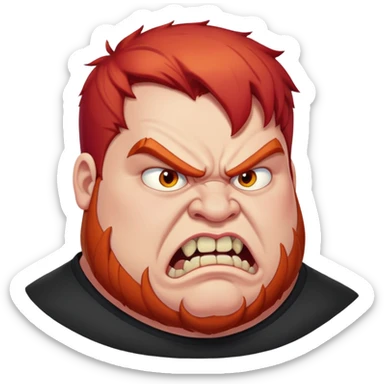 young angry fat man in profile view with red hair and fangs sticker