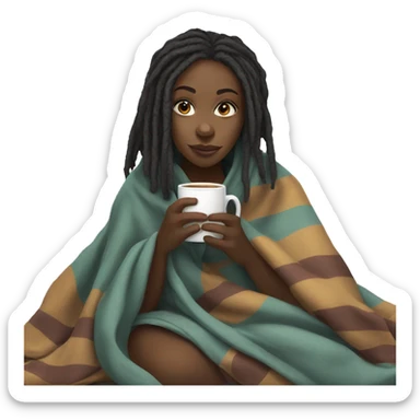 Black girl with dreadlocks wrapped in blanket sipping tea sticker