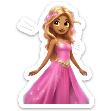 Flora the adult latina fairy of nature in her enchantix fairy pink clothing, wings and long light brown hair from winx club. Lots of sparkles, feel the magic  sticker