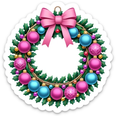 pink christmas wreath sticker