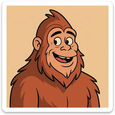 bigfoot head, cartoon, smooth gradient fur, playful expression sticker