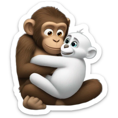 a monkey cuddling Olaf from Frozen sticker