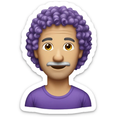 Caucasian, purple curly hair, man, middle-aged, earring. sticker
