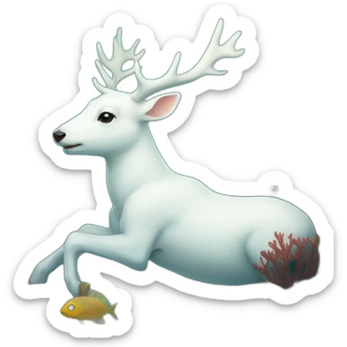 white deer swimming under the sea sticker