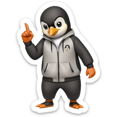 friendly anthropomorphised penguin wearing a mafia-style tracksuit, secretive scheming pose, soprano vibe, angry expression, running aggressively, holding a knuckle duster sticker