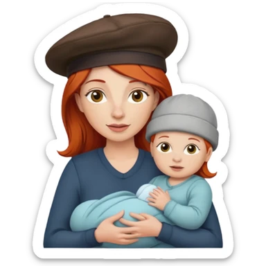 red haired Mother with Hats with her baby sticker