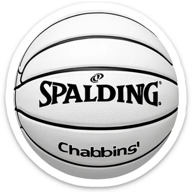 Super minimalist black basketball with minimal white lines, tiny NBA and Spalding text, iOS emoji style sticker
